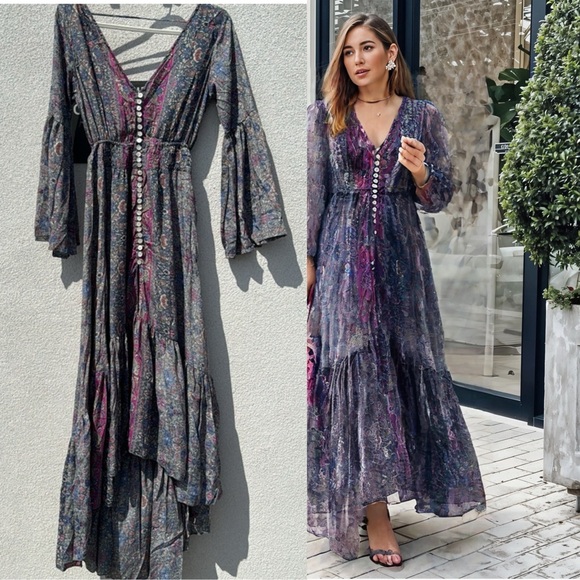 218. BOHEMIAN BOHO SILKY DRESS RESORT LIVE SHOW ALERT - Picture 1 of 7